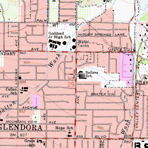 Topographic Map of Sellers Elementary School, CA