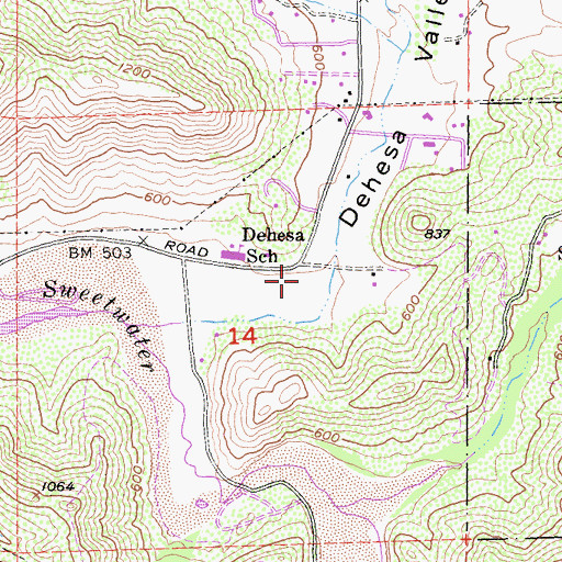 Topographic Map of Sycuan Reservation, CA