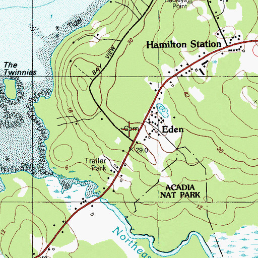 Topographic Map of Thomas Cemetery, ME