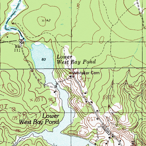 Topographic Map of Whitaker Cemetery, ME