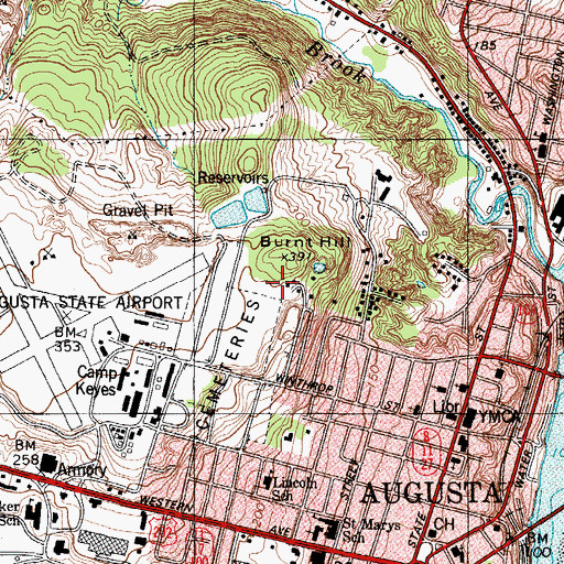 Topographic Map of Ben Venue Cemetery, ME