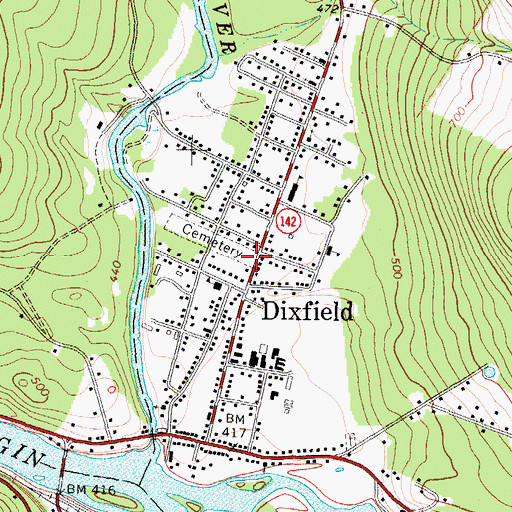 Topographic Map of Greenwood Cemetery, ME