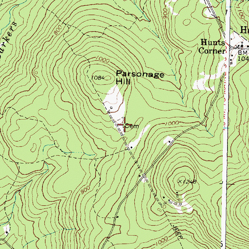 Topographic Map of Hunts Corner Cemetery, ME