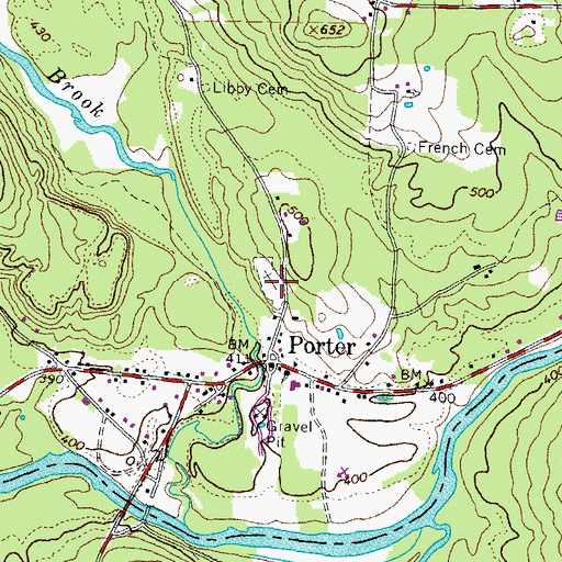 Topographic Map of Porter Village Cemetery, ME