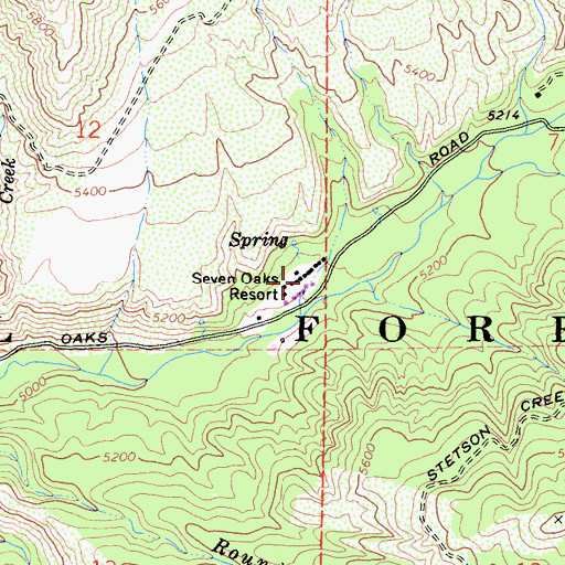 Topographic Map of Seven Oaks Resort, CA
