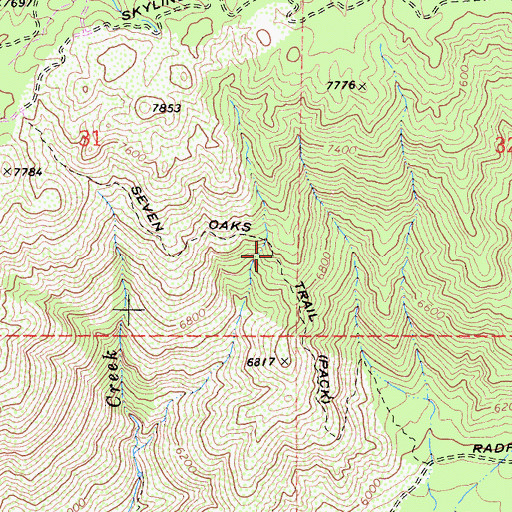 Topographic Map of Seven Oaks Trail, CA