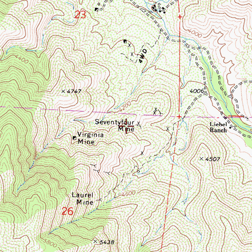 Topographic Map of Seventyfour Mine, CA