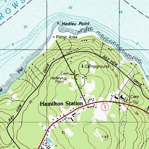 Topographic Map of Hadley Point Cemetery, ME
