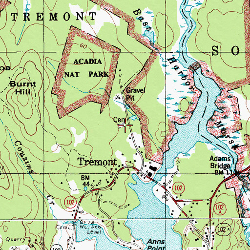 Topographic Map of Head of the Harbor Cemetery, ME