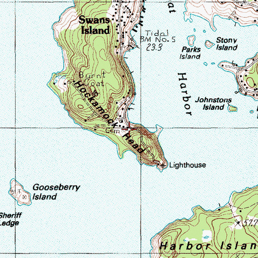Topographic Map of Hockamock Head Cemetery, ME