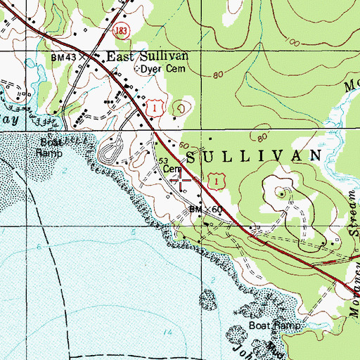 Topographic Map of Johnson Cemetery, ME