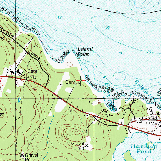 Topographic Map of Leland Cemetery, ME