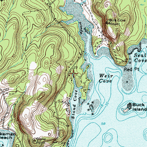 Topographic Map of Moses Blake Cemetery, ME