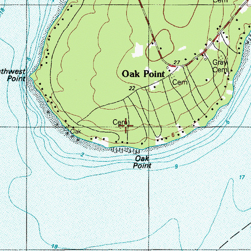 Topographic Map of Oak Point Cemeteries, ME
