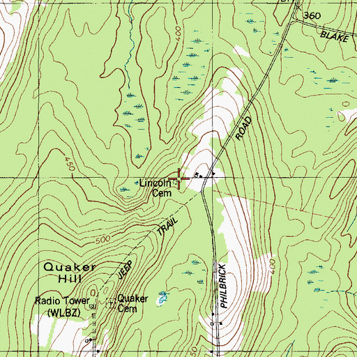 Topographic Map of Lincoln Cemetery, ME