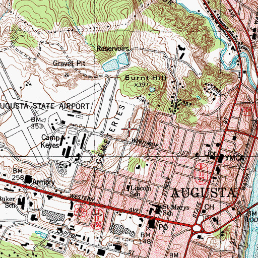 Topographic Map of Mount Vernon Cemetery, ME