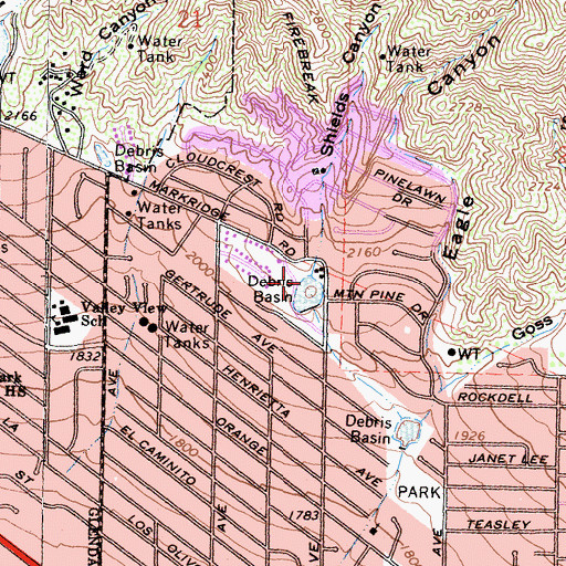 Topographic Map of Shields Canyon, CA