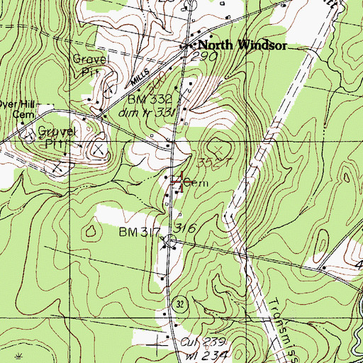 Topographic Map of North Windsor Cemetery, ME