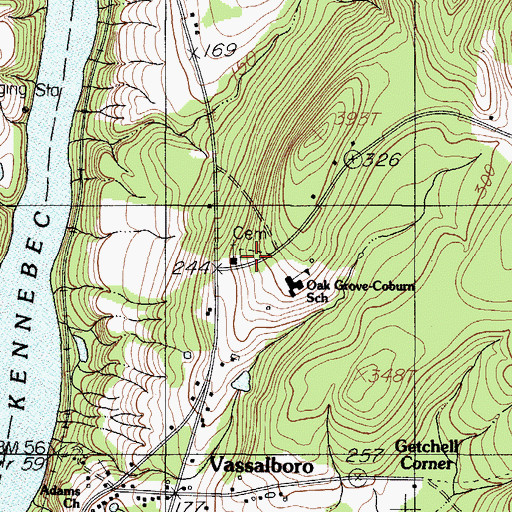 Topographic Map of Oak Grove Cemetery, ME