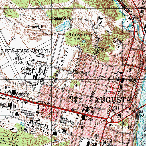 Topographic Map of Saint Marys Cemetery, ME