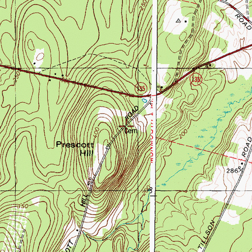 Topographic Map of Prescott Hill Cemetery, ME