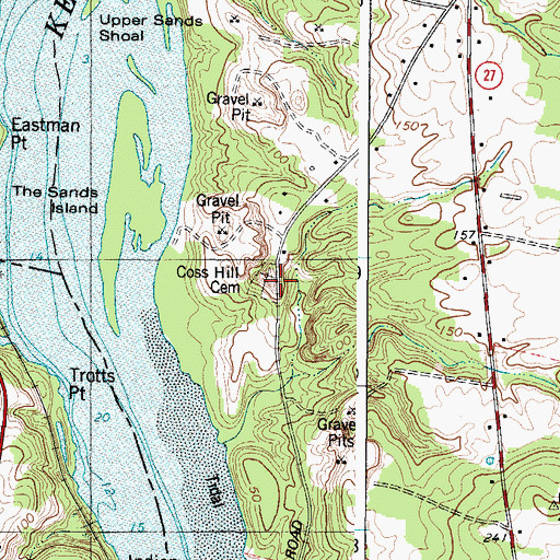 Topographic Map of Coss Hill Cemetery, ME