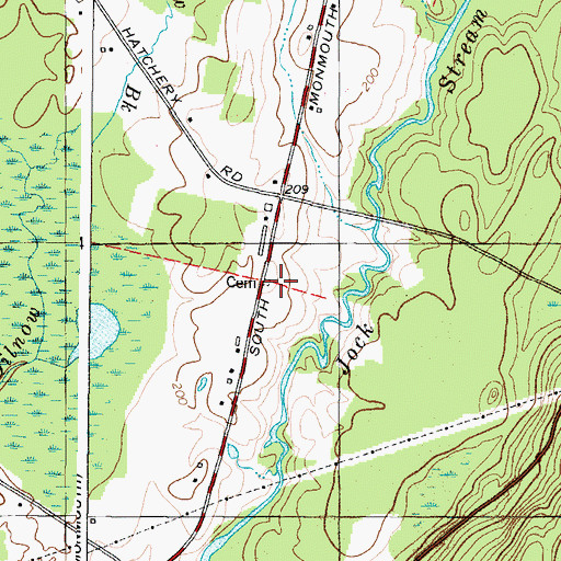 Topographic Map of South Monmouth Cemetery, ME