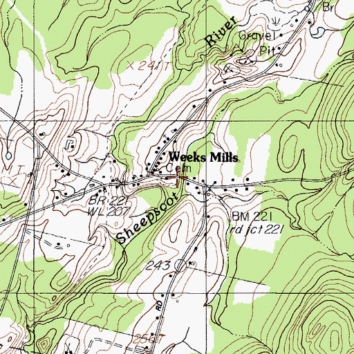 Topographic Map of Weeks Mills Cemetery, ME