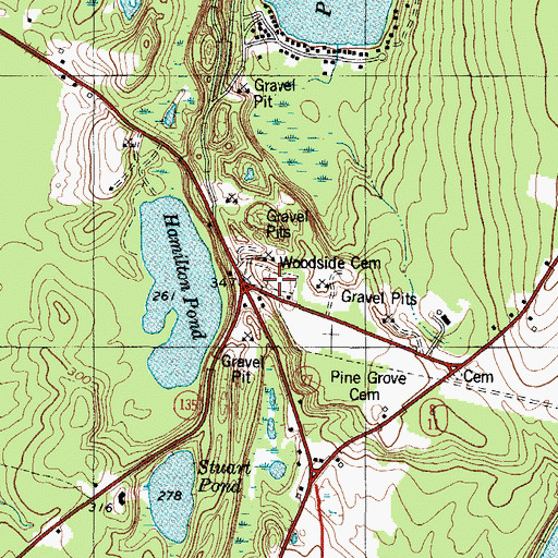 Topographic Map of Woodside Cemetery, ME