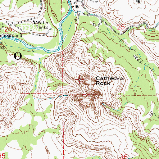 Topographic Map of Cathedral Rock, AZ