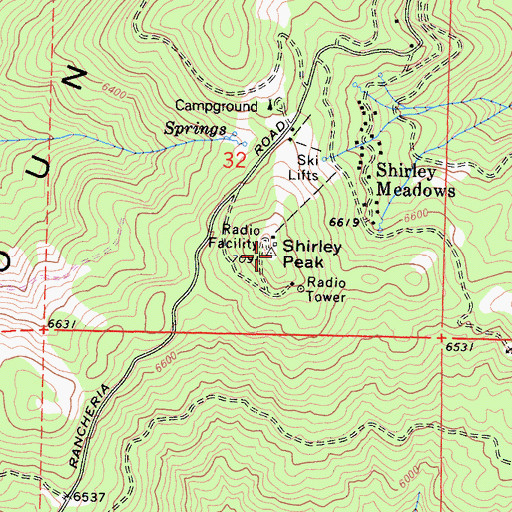 Topographic Map of Shirley Peak, CA