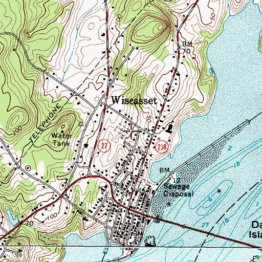 Topographic Map of Evergreen Cemetery, ME
