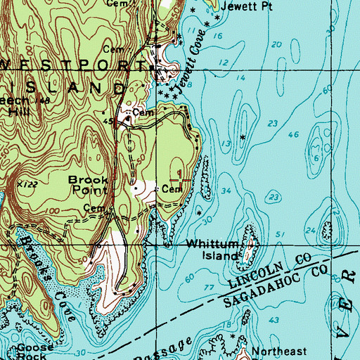 Topographic Map of Old Brooks Cemetery, ME