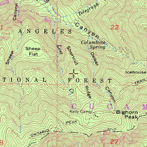 Topographic Map of Shortcut Ridge, CA