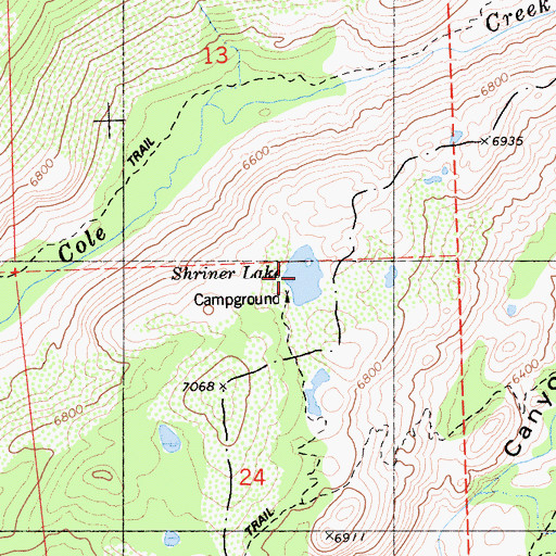 Topographic Map of Shriner Lake, CA
