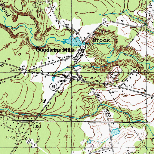 Topographic Map of Goodwins Mills Cemetery, ME