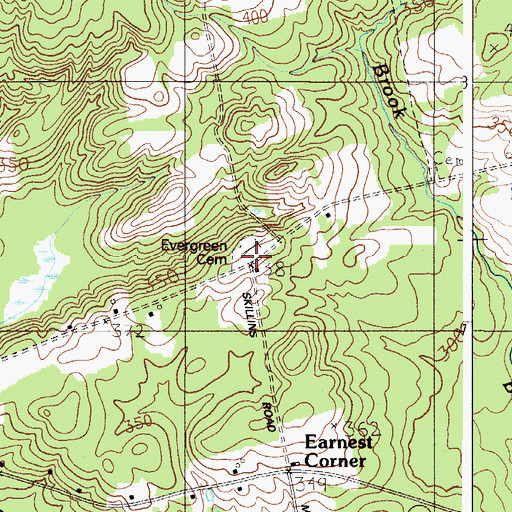 Topographic Map of Evergreen Cemetery, ME