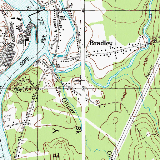 Topographic Map of Evergreen Cemetery, ME