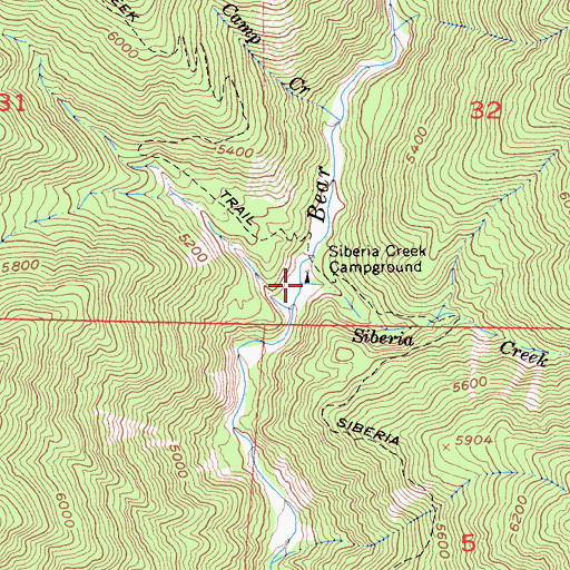 Topographic Map of Siberia Creek Campground, CA
