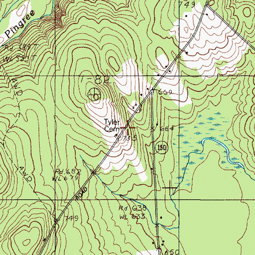 Topographic Map of Tyler Cemetery, ME