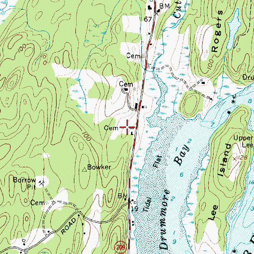 Topographic Map of Butler Cemetery, ME