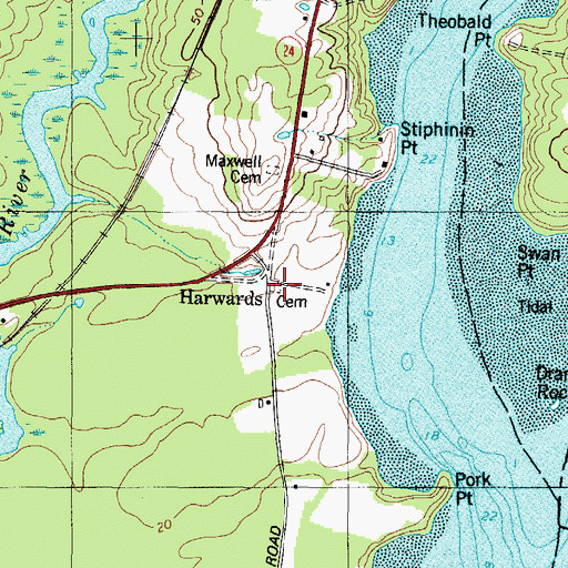 Topographic Map of Harwards Cemetery, ME