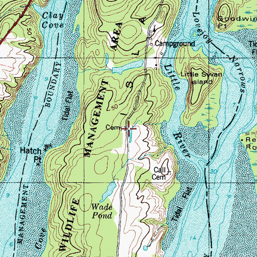 Topographic Map of Swan Island Cemetery, ME