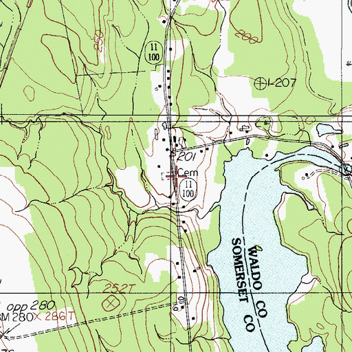 Topographic Map of Carr Cemetery, ME