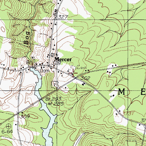 Topographic Map of Mercer Village Cemetery, ME