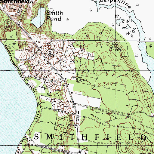 Topographic Map of Stevens Cemetery, ME