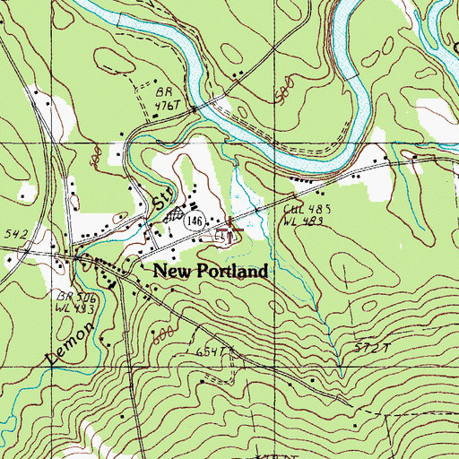 Topographic Map of West New Portland Cemetery, ME
