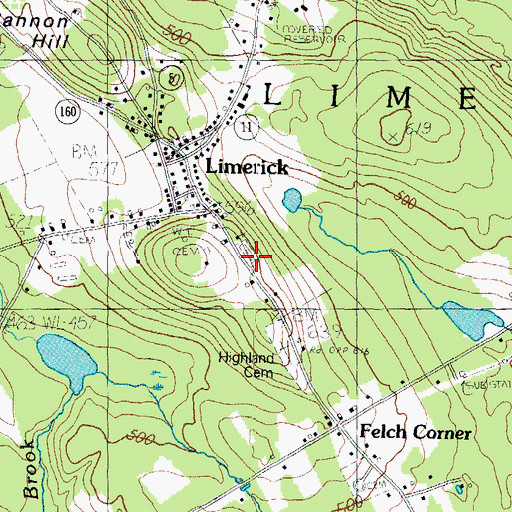 Topographic Map of Baptist Society Cemetery, ME
