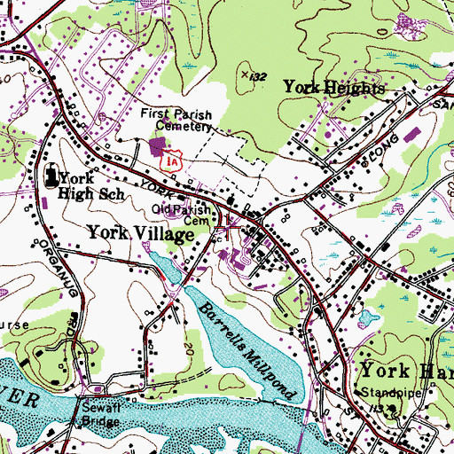 Topographic Map of Old Burying Yard, ME
