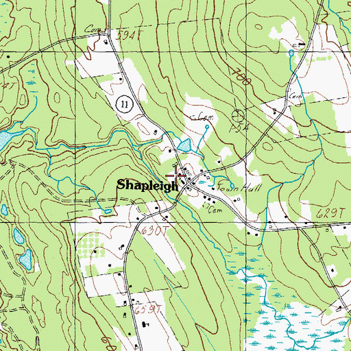 Topographic Map of Pray Wood Cemetery, ME